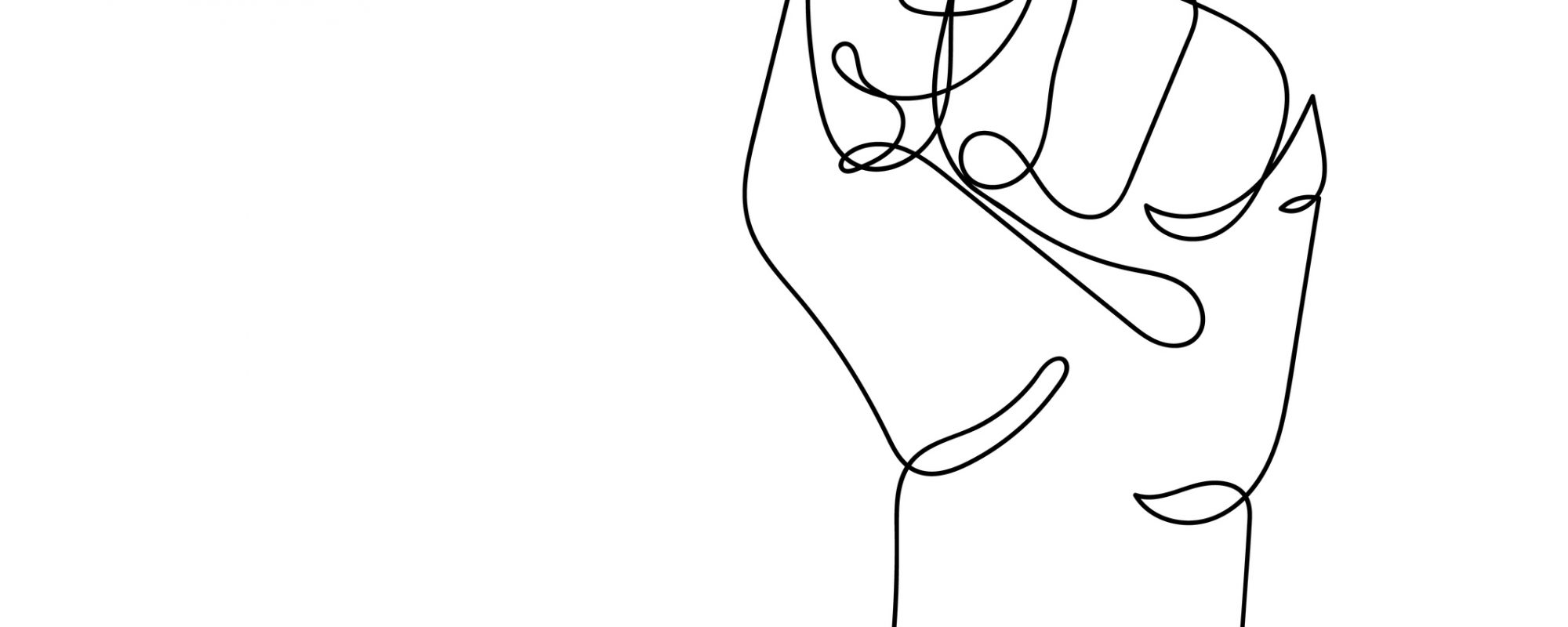 Continuous line drawing of strong fist raised up. Human arm with clenched fingers, one line drawing vector illustration. Concept of protest, revolution, freedom, equality, fight for human rights.